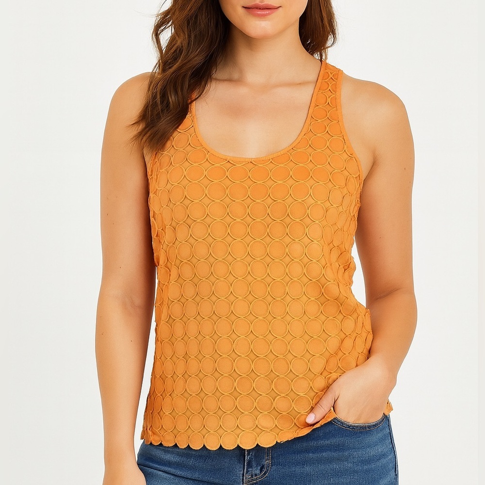 J.Crew Eyelet Circle Orange Scoop Neck Sleeveless Lined Textured Top Small